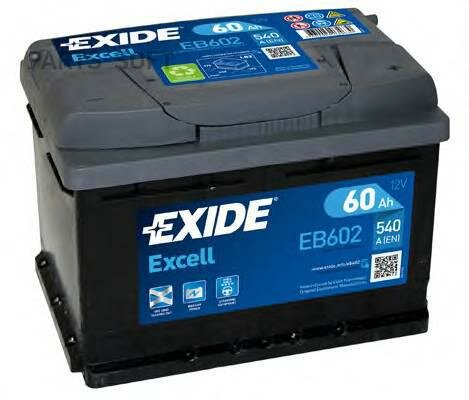 EXIDE EB602 Аккумулятор Excell 12V 60Ah 540A 242х175х175 полярность ETN0 клемы EN крепление B13 1шт