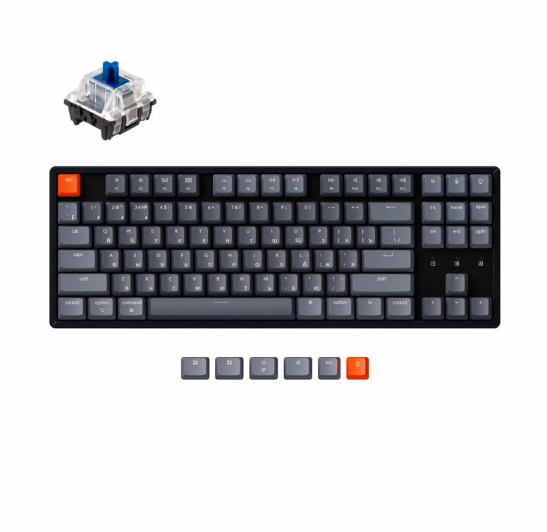 Беспроводная механическая клавиатура Keychron K8, TKL, алюминиевая, RGB подсветка, Gateron Blue switch (K8J2)