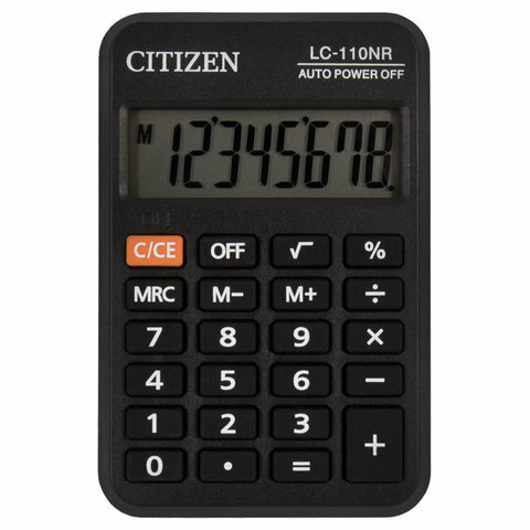 Калькулятор карманный CITIZEN LC-110NR, комплект 5 шт., малый (89х59 мм), 8 разрядов, питание от батарейки, черный