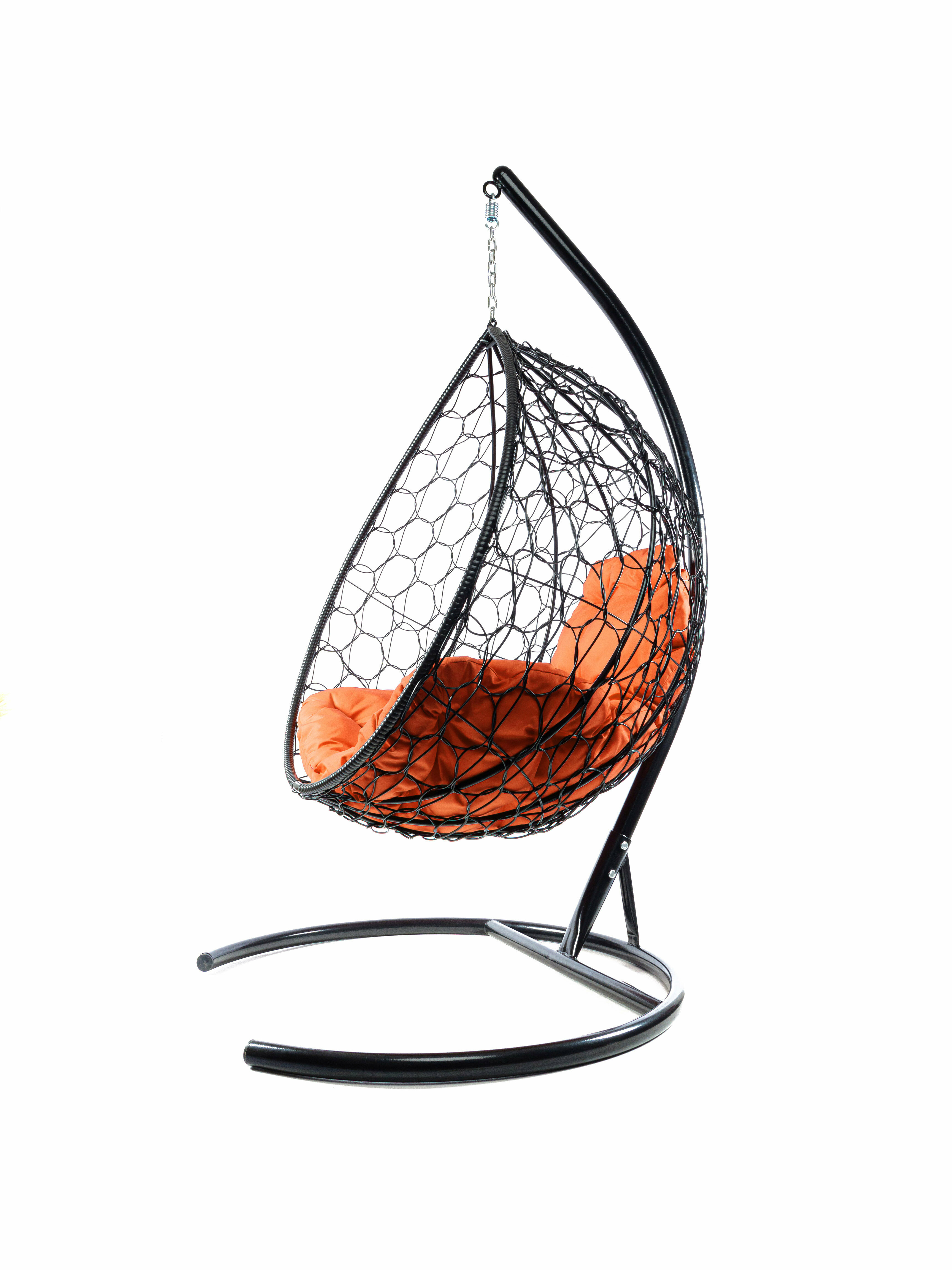 Подвесное кресло ротанг чёрное, оранжевая подушка - фотография № 4