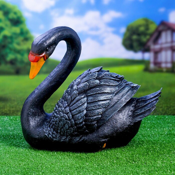 Садовая фигура "Лебедь" черный, 34х25х40см - фотография № 1