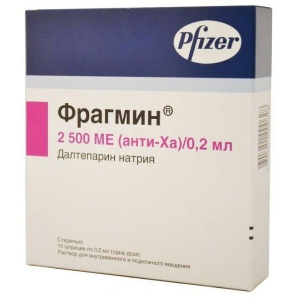 Фрагмин, раствор для в/в и п/к введ 2500 анти-xa ме/0,2 мл 0,2 мл шприцы 10 шт.