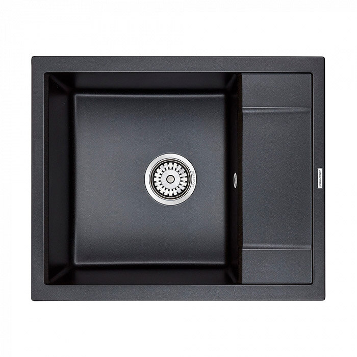Мойка кухонная Paulmark кварцевая 1 чаша, с крылом, Optimum PM216050-BLM Черный металик 500х600