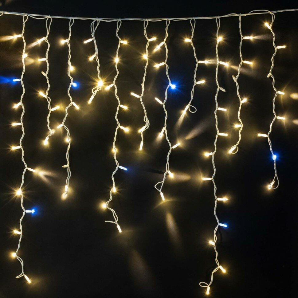 Бахрома для улицы 6м*30/50/70см 150 ламп LED цвет свечения тёплый белый Мерцает нить белая можно соединять (арт. zwm-3-zol)