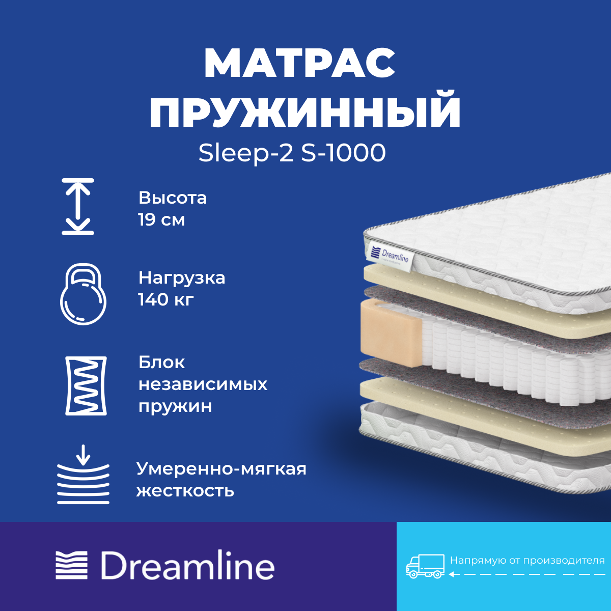 Матрас Дримлайн Sleep-2 S-1000 75х180х19