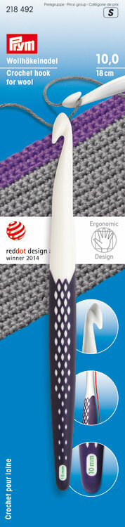 218492 PRYM Крючок для вязания Prym ergonomics 17см 10мм пластик уп.1шт белый/фиолетовый