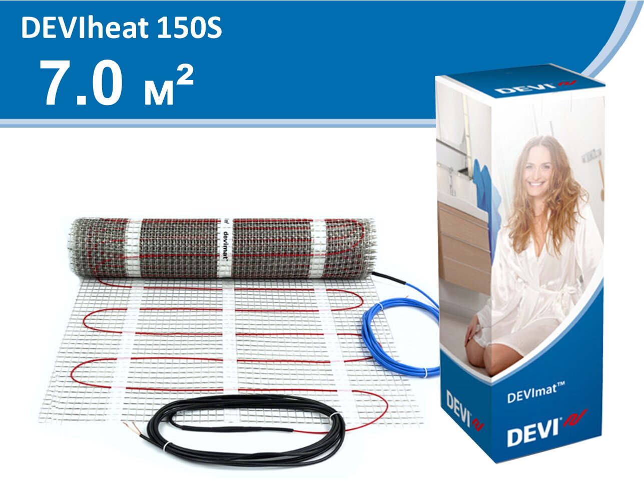 Нагревательный мат (7 м2) Devimat DSVF-150, 1050 Вт 0,5x14 м