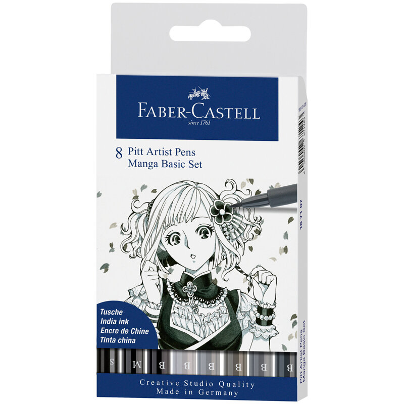 167107 Набор капиллярных ручек Faber-Castell "Pitt Artist Pen Manga Basic set" ассорти,8шт.,0,3/0,7мм/Brush