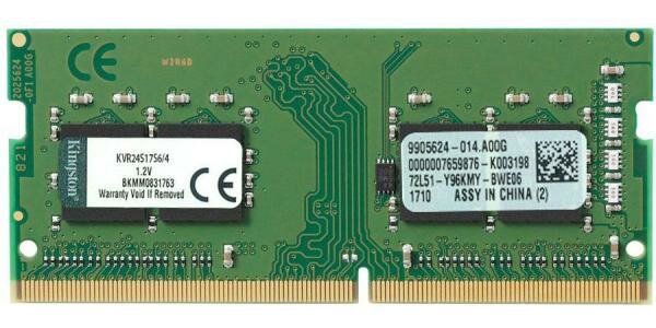 Оперативная память для ноутбука 4Gb (1x4Gb) PC4-19200 2400MHz DDR4 SO-DIMM CL17 Kingston KVR24S17S6/4