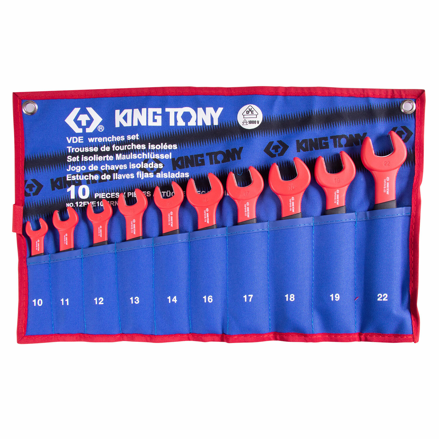 Набор рожковых диэлектрических ключей, 10-22 мм, чехол из теторона, 10 предметов KING TONY 12FVE10MRN 12FVE10MRN