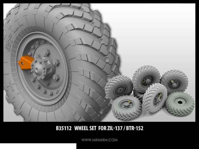 35112 Набор колес для ЗиЛ-157 / БТР-152 (6шт плюс запаска) включает фототравление для моделей Трумпетер