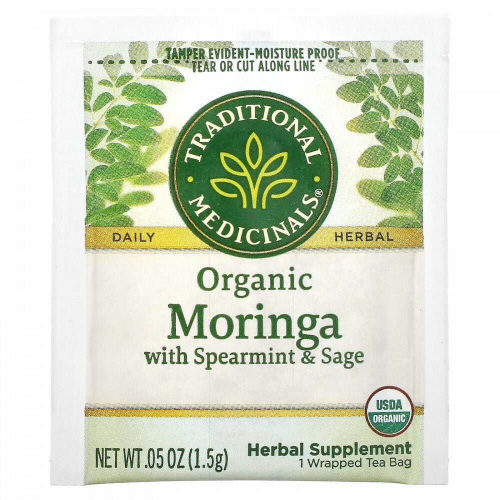 Traditional Medicinals, Organic Moringa with Spearmint & Sage, Caffeine Free, 16 Wrapped Tea Bags, 0.05 oz (1.5 g) Each - фотография № 3