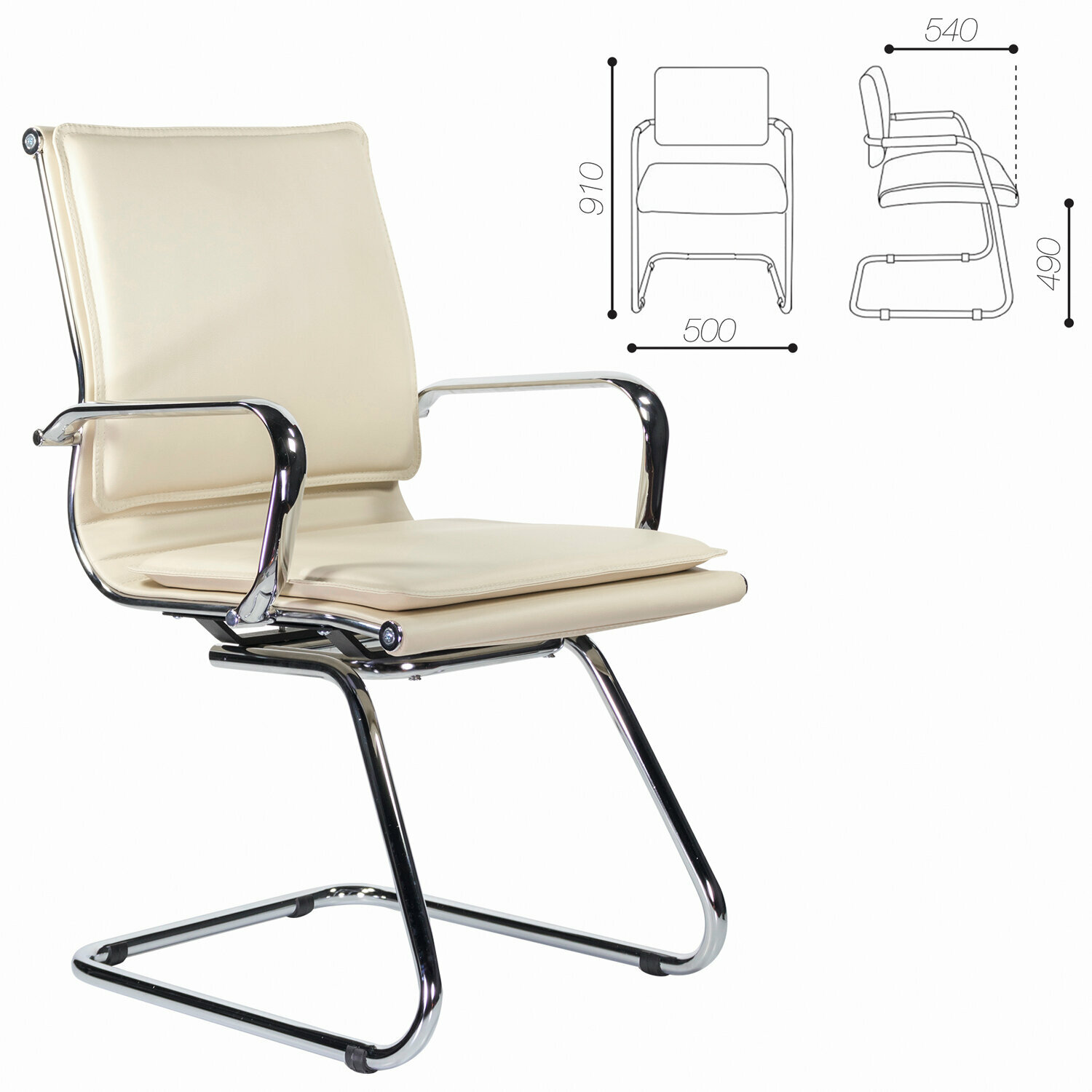 Кресло для приемных и переговорных BRABIX "Kayman CF-102", экокожа, хром, бежевое, 532573 - фотография № 6