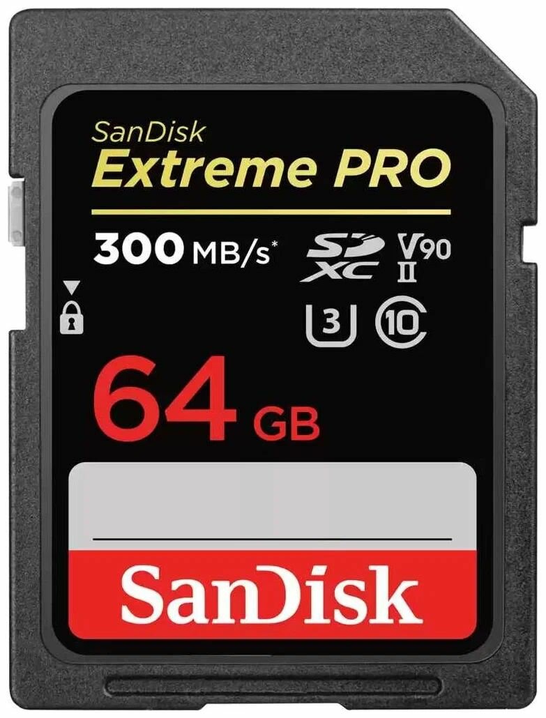 Карта памяти SanDisk SDXC Extreme Pro UHS-II V90 (300/260MB/s) 64GB