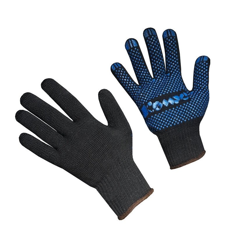 Перчатки защитные Комус трикотажные, с ПВХ покрытием, Точка, 5 нитей, черные, 9 размер, 5 пар (х/б)