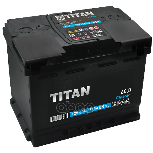  Titan Classic 6-60.0 A/H (-/+) 12v 510 A En 242  175  190 TITAN . 4607008889871