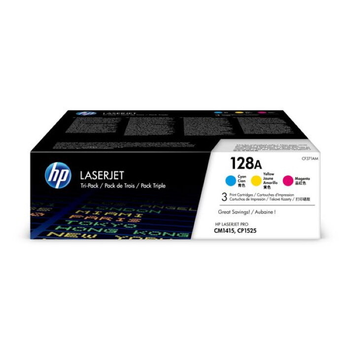 Упаковка из трех картриджей HP 128A LaserJet с тонером (голубой, пурпурный, желтый) (CE321A+CE322A+CE323A) (CF371AM)