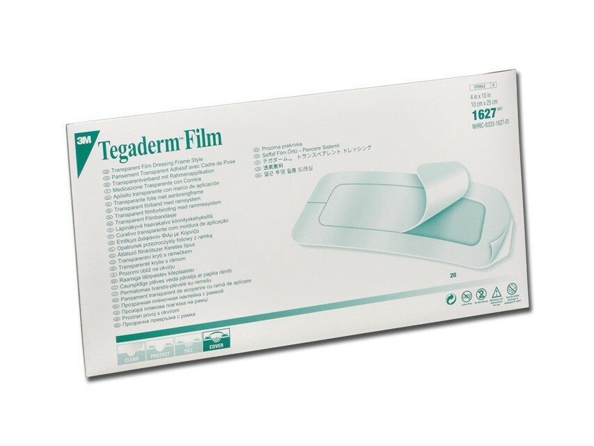 Повязка 3M Tegaderm Film прозрачная водостойкая для катетеров и ран без выреза 10х25см, 1627 (Поштучно (1 штука))