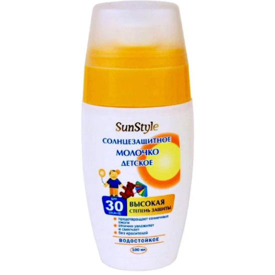 Детское солнцезащитное молочко-спрей SUNSTYLE Sun Style водостойкое, SPF30+, 100 мл