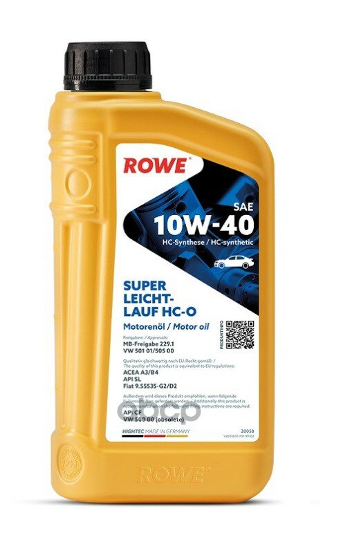ROWE Масло Мот. Hightec Super Leichtlauf Sae 10W-40 Hc-O 1Л.