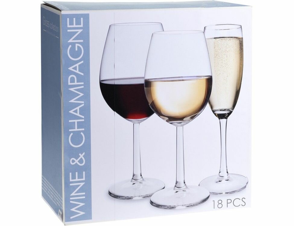 Набор бокалов для вина и шампанского "Виниссимо", стекло, 18 штук, Koopman International - фотография № 2