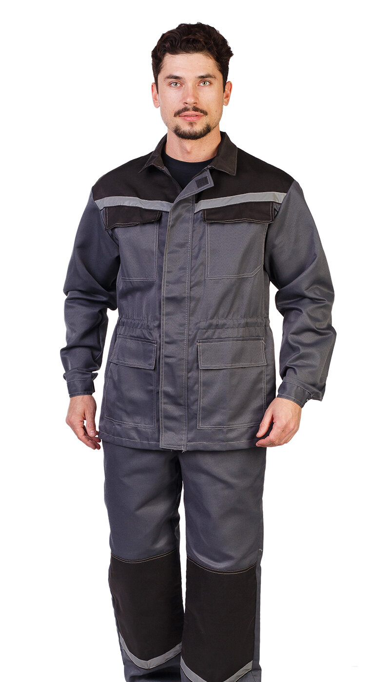 Костюм мужской рабочий "Ударник" летний куртка брюки т-серый с черным и СОП (60-62 182-188)