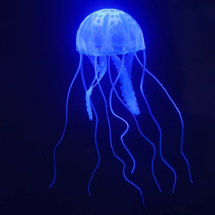 Декор для аквариума "Медуза" силиконовая, с неоновым эффектом, 5 х 5 х 15 см, синяя - фотография № 2