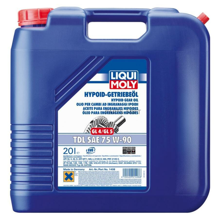 LIQUI MOLY 1408 LiquiMoly 75W90 (20L) Hypoid-Getriebeoel TDL_масло тран.!полусинт.\ API GL-4/GL-5,MAN: 341,Volvo,DAF