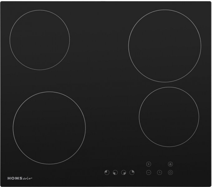Электрическая панель HOMSair HV64BK/ электрическая, 580х510х50 мм, сенсорное управление, 4 конфорки, стеклокерамика, черный цвет