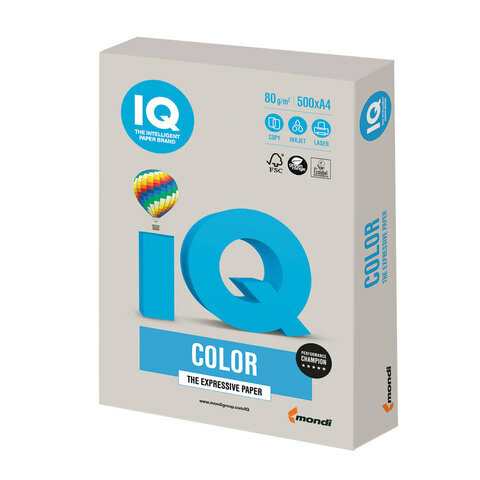 Бумага цветная IQ Color (А4, 80г/м², GR21-серый, 500 листов)