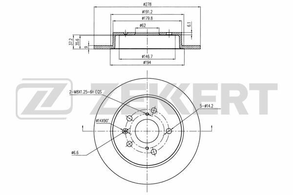 Zekkert Диск тормозной задний для Fiat Sedici 06- Suzuki SX4 (EY GY RW) 06-