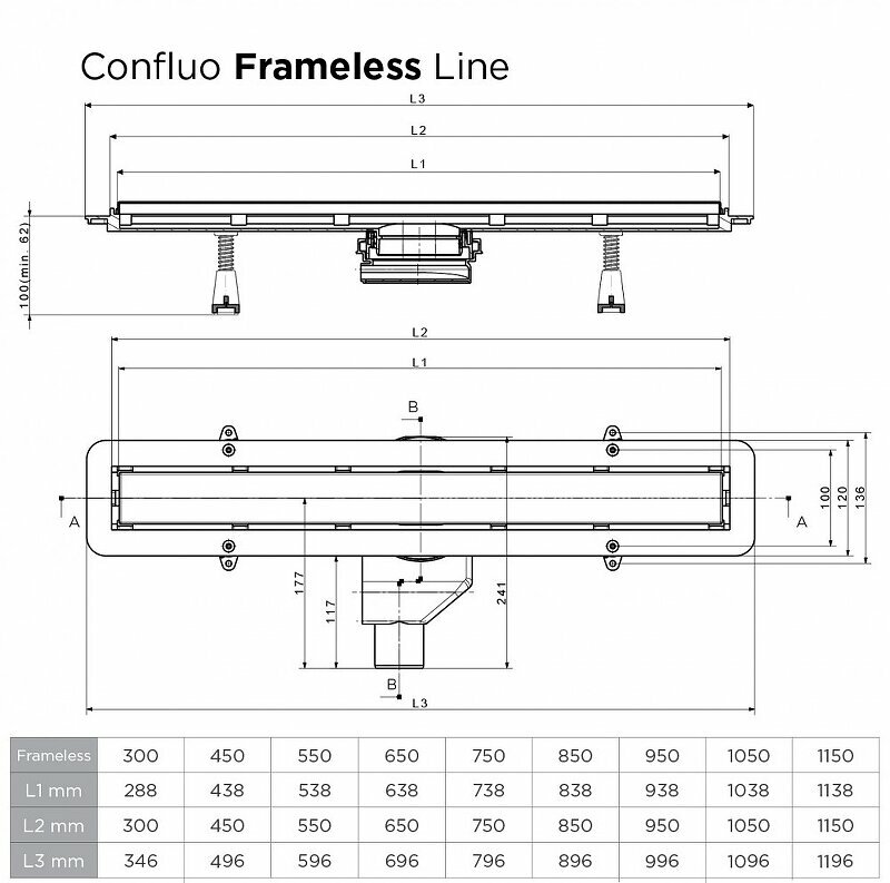 Душевой лоток Pestan Confluo Frameless Line 550 Black Matte 13701319 с решеткой Черный матовый / полая под плитку - фотография № 6