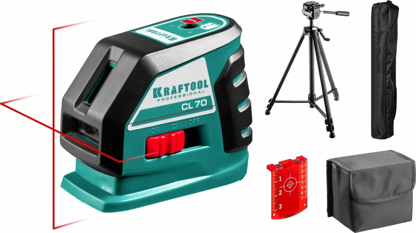 KRAFTOOL CL-70 #3 нивелир лазерный, 20м/70м, IP54, точн. +/-0,2 мм/м, штатив, питание 4хАА, в коробке 34660-3