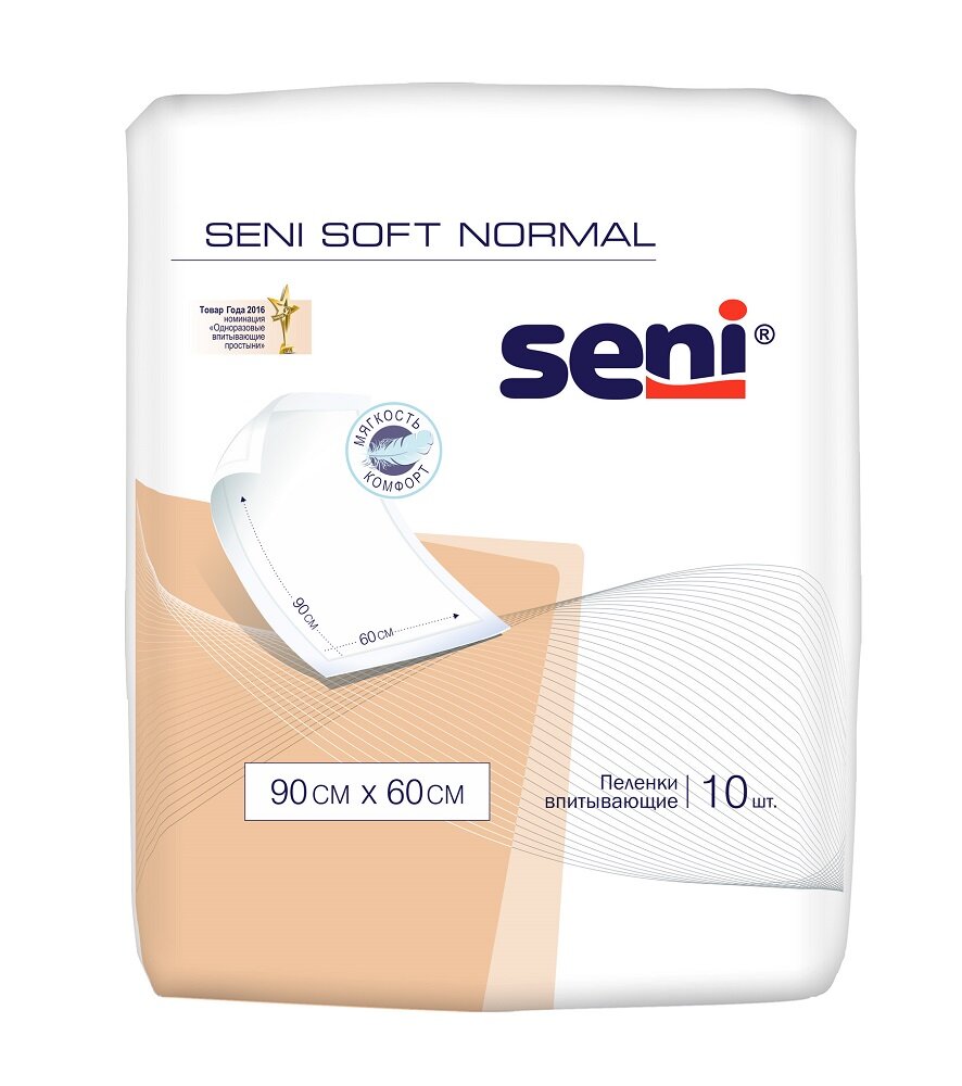 Seni Soft Normal / Сени Софт Нормал - одноразовые впитывающие пеленки, 90x60 см, 10 шт.