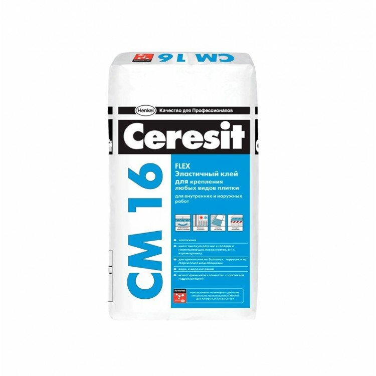 Клей эластичный для плитки Ceresit CM-16 25кг