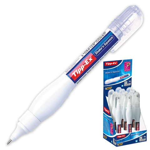 Ручка-корректор BIC "Tipp-ex Shake'n Squeeze", комплект 5 шт., 8 мл, металлический наконечник, 8610712