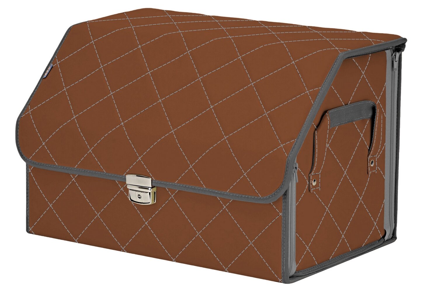 Органайзер-саквояж в багажник "Союз Премиум" (размер L). Цвет: светло-коричневый с серой прострочкой Ромб.