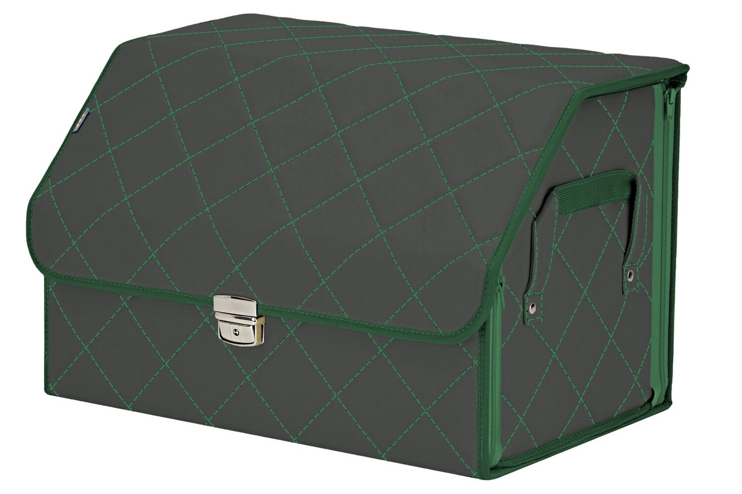 Органайзер-саквояж в багажник "Союз Премиум" (размер L). Цвет: серый с зеленой прострочкой Ромб.