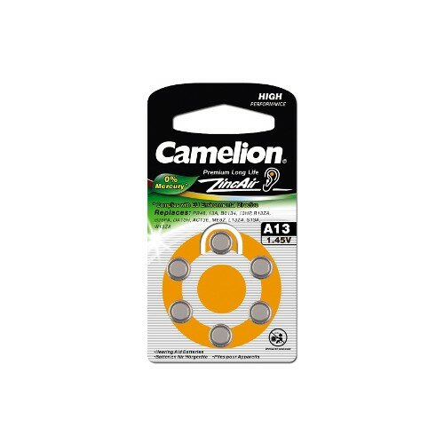 Camelion ZA13 BL-6 Mercury Free A13-BP6 0%Hg , батарейка для слуховых аппаратов, 1.4 V,280mAh 6 шт. в уп-ке