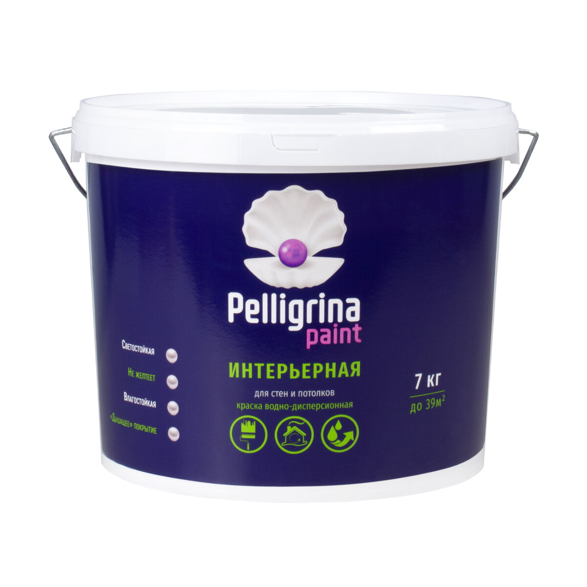 Краска интерьерная для стен и потолков Pelligrina Paint акриловая белоснежная 7 кг
