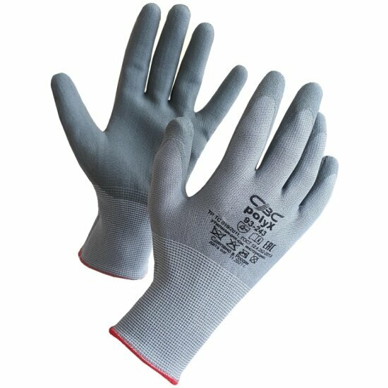 фото Перчатки Свс Перчатки полиэфир с полиуретаном водн.основа POLIX арт.93-243 серые (р.9)
