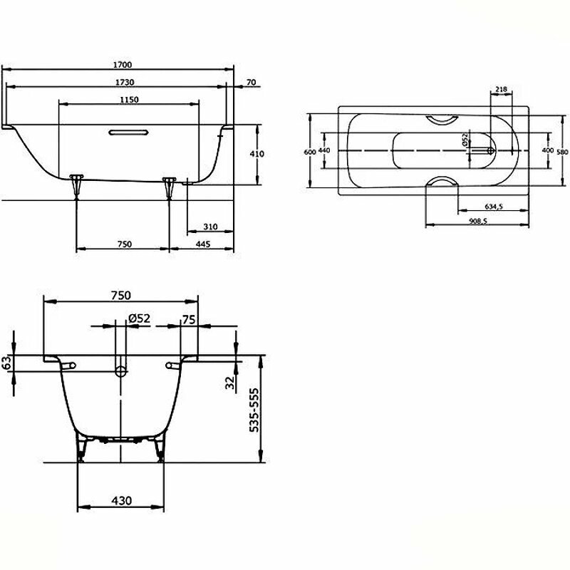 Стальная ванна Kaldewei Saniform Plus Star 336 170х75 133600013001 с покрытием Easy-clean с отверстиями под ручки - фотография № 7