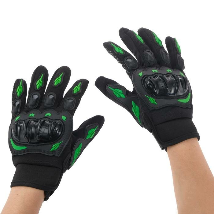 Перчатки мотоциклетные с защитными вставками пара размер М черно-зеленый
