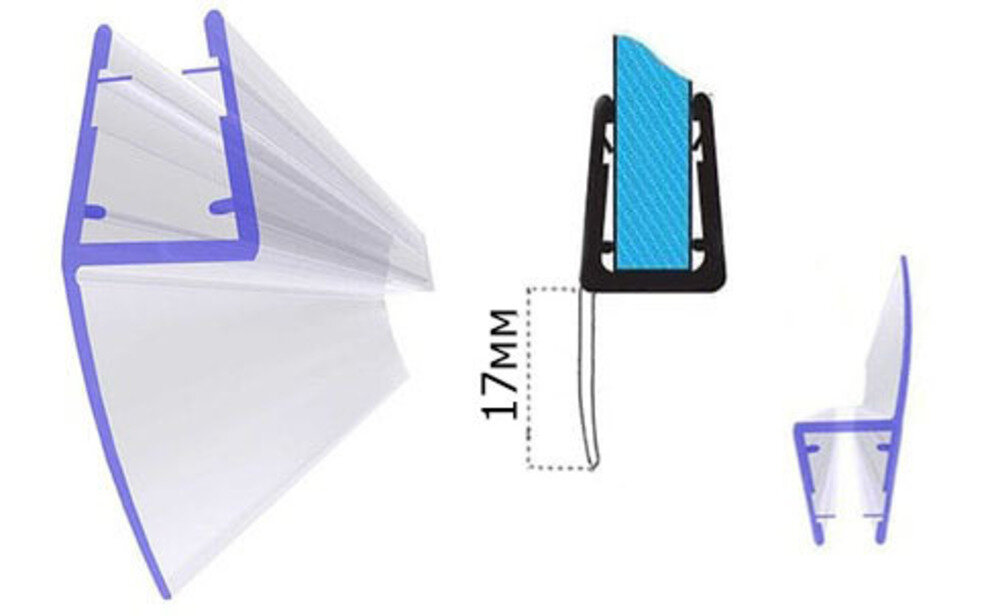 Уплотнитель С-03-17 для душевой кабины Ч-образный, длина лепестка 17мм, для стекла 5мм. Длина 2метра. - фотография № 1
