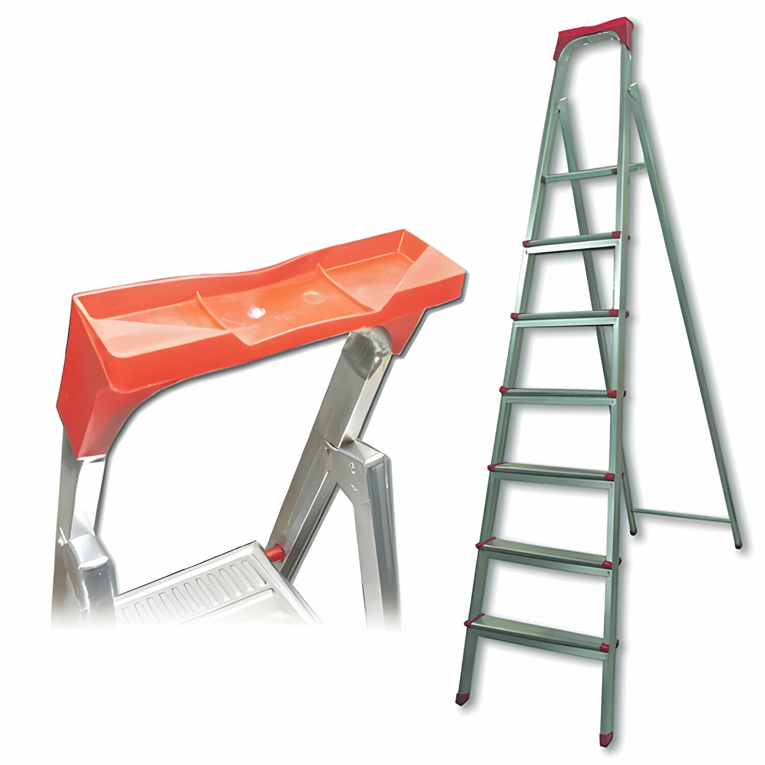 фото Стремянка стальная 7 ступеней, верхняя площадка 1,55 м, до 150 кг, облегченная, вес 8,74 кг, UFUK /Квант продажи 1 ед./