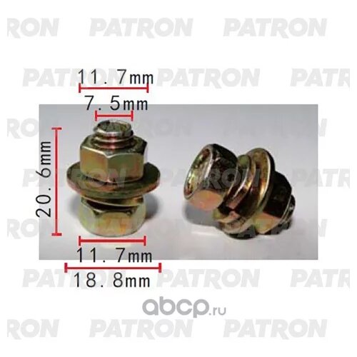 фото Болт металлический Применяемость: Болт Шайба Гайка T1=12.0, T2=19.0, F=7.5, L=21.0, P372182 (упаковка 10 шт.), Patron P37-2182