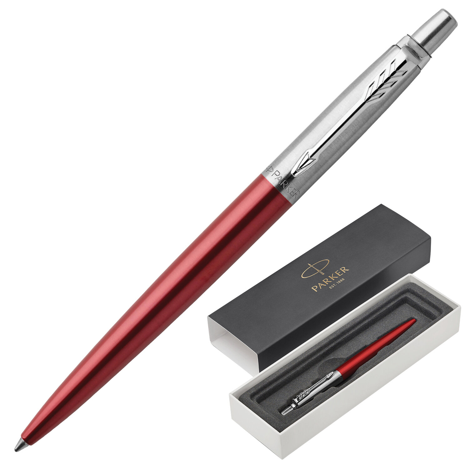 Ручка шариковая PARKER "Jotter Core Kensington Red CT", корпус красный, хромированные детали, синяя, 1953187