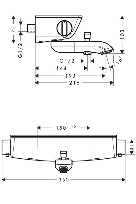 Настенный смеситель Hansgrohe Ecostat Select, арт. 13141000, с выходом на душ (без лейки), неповоротный излив, термостат