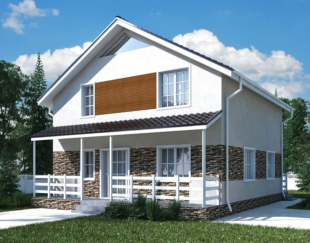 (155м2, 10х10м) Готовый проект двухэтажного дома из газобетона с террасой и чердаком - AS-2030 - фотография № 1