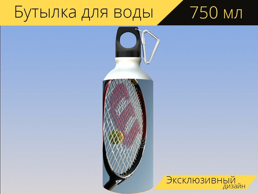 Бутылка фляга для воды "Уилсон, теннисные ракетки, джонатан марксоном теннис" 750 мл. с карабином и принтом